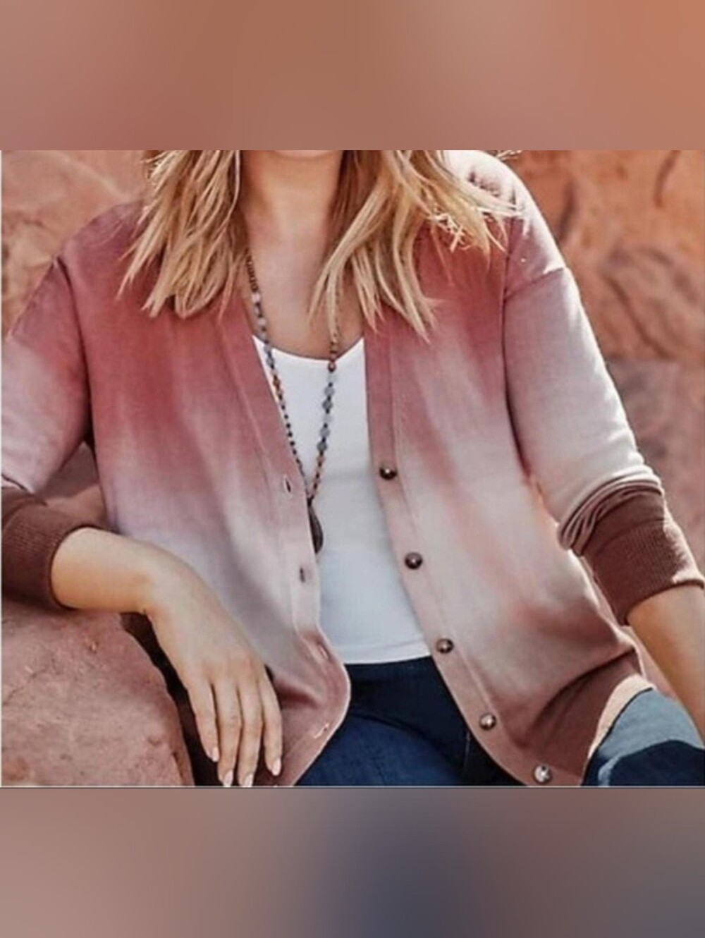 NWT J. Jill Dip-Dyed Ombre Button-Front Cardigan